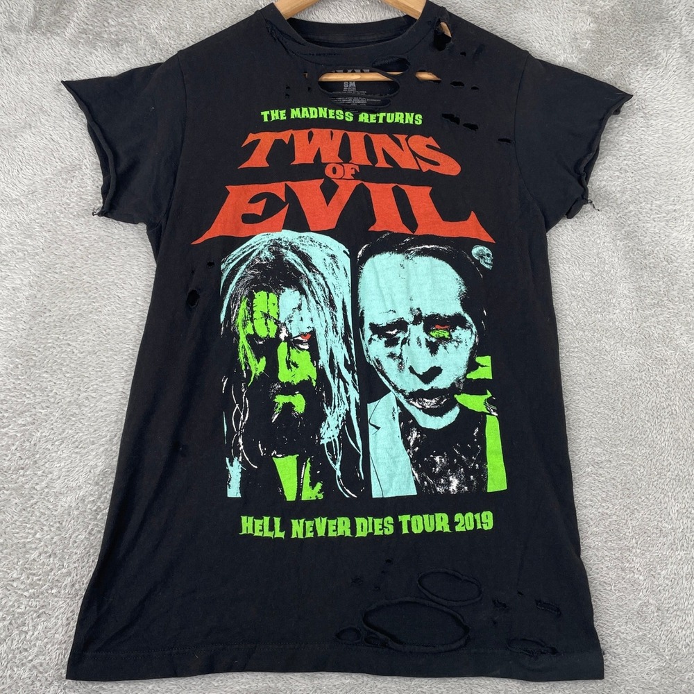 Rob Zombie Marilyn Manson Shirt‎ Womens Small Twins Of Evil 2019 Tour Distressed